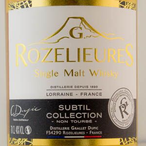 Whisky France Lorraine Rozelieures Subtil Collection " Non tourbé" 40% 