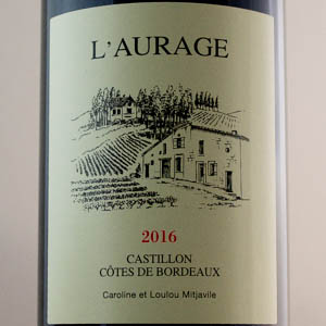 Castillon Côtes de Bordeaux L'aurage 2016